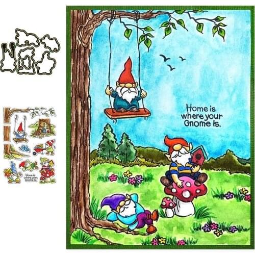 Clear Stamps A Group Of Gnomes Playing Under A Big Tree Stamps And Dies For Scrapbooking Cards Making Paper Craft New Dies