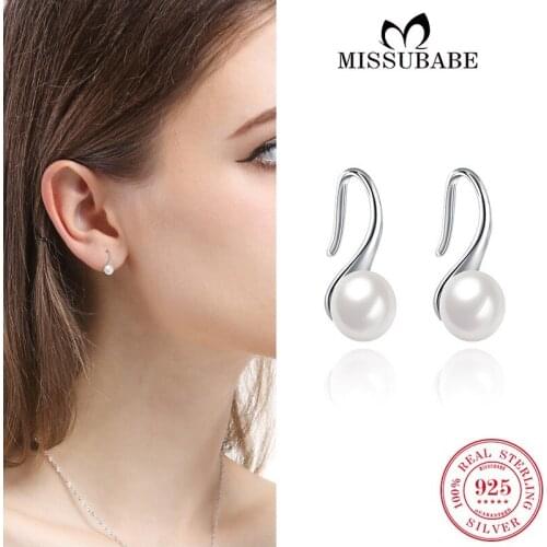 Real 925 Sterling Silver Stud Earrings Pearl Ear Studs Exquisite Simple Round White Brincos Classic Elegant Jewelry For Women
