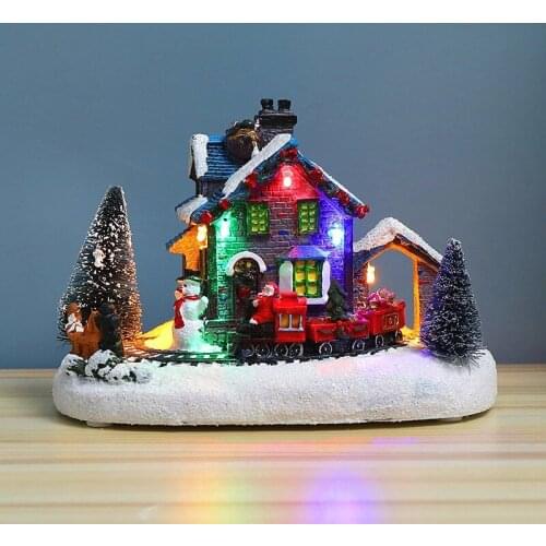 Christmas Luminous Snow House with Colorful Lights Resin Battery Powered Durable Christmas Decorations Gift