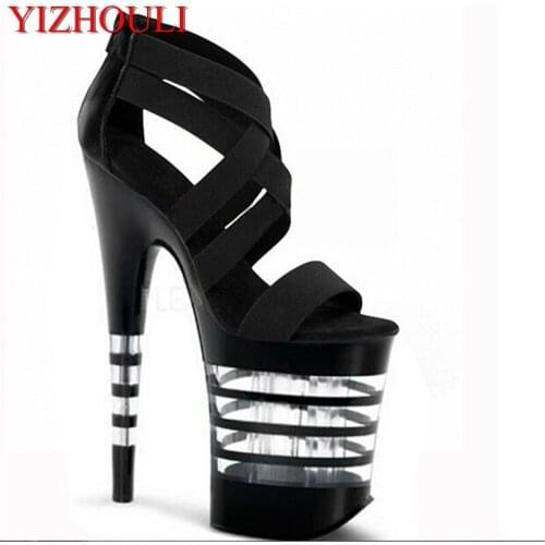 New 20cm high tops gladiator sandals 8 inch high heels Stripe Crystal open toe dance shoes women fashion sandals