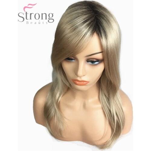 StrongBeauty Womens Synthetic Wig Long Straight Dark Roots Honey Blonde Hair Ombre Natural Wigs