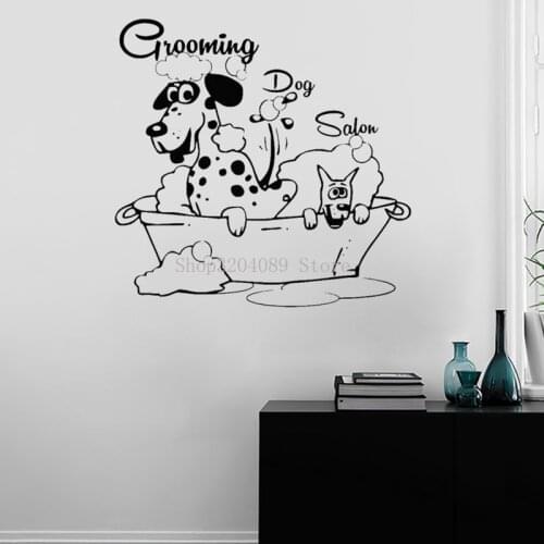 Grooming Dog Salon Wall Sticker Vinyl For Pet Shop Window Door Pet Bathing Decoration Removable Decal Wallpaper CN026