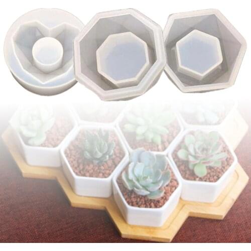 DIY Octagon Small Flower Pots Epoxy Silicone Mold Scented Candle Cups Mold Fondant Cake Mould Concrete Planter Silicone Mold