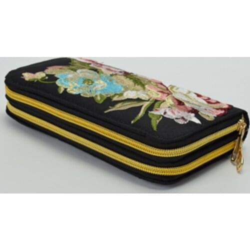 2019 new national wind embroidered long wallet female double-sided embroidery double zipper multi-function hand phone bag vacati