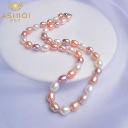 ASHIQI 8-9mm Natural Freshwater Pearl Necklaces 925 Sterling silver For women Wedding Vintage Jewelry XL8922