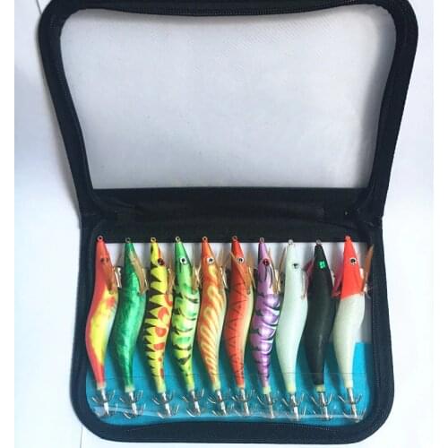 10Pcs Fishing Lure Set 13.5CM 20G Squid Jigs 3.5# Hook Wooden Shrimp Artificial Fishing Lures Shrimp Fishing Bait with Bag