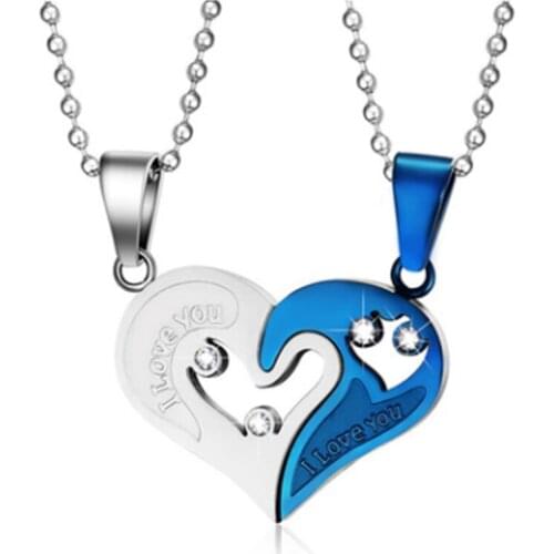 2021 Fashion Accessories Inlaid Zircon Heart-shaped Puzzle Titanium Steel Material Pendant Necklace Suitable For Couples