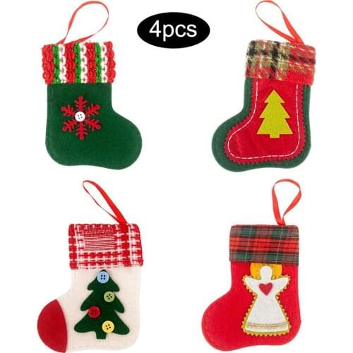 4Pcs Christmas Tree Hanging Classic Stocking Kids Candy Gift Packing Bag Xmas Tree Hanging Home Decoration Sock Gift Bag