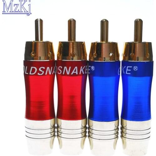 8PCS Hot New High Quality Red Blue Gold Plated Welding RCA Plug Connector RCA Audio Plug For VCD/DVD