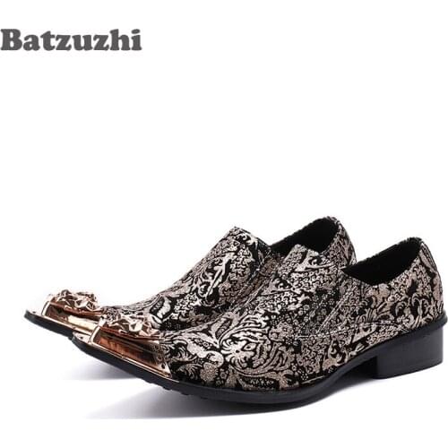 Batzuzhi Italian Style Men Shoes Iron Toe Designers Dress Shoes Genuine Leather Oxfords Flats Zapatos Hombre, Big Size 38-46