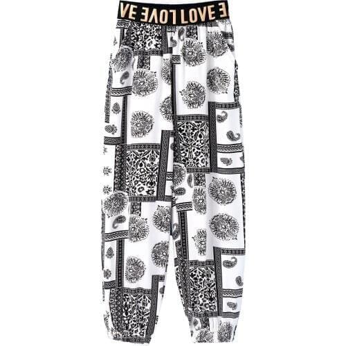 Children Pants Girls Summer Clothing Casual Harem Pants Letter Print Elastic Waist Loose Cropped Trousers Kids Sports Pants