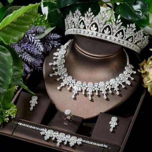 HIBRIDE Exclusive Big Headband Crown Hair Accessories Costume Full Cubic Zirconia Necklace Earring Set Bridal Women Dress N-1605
