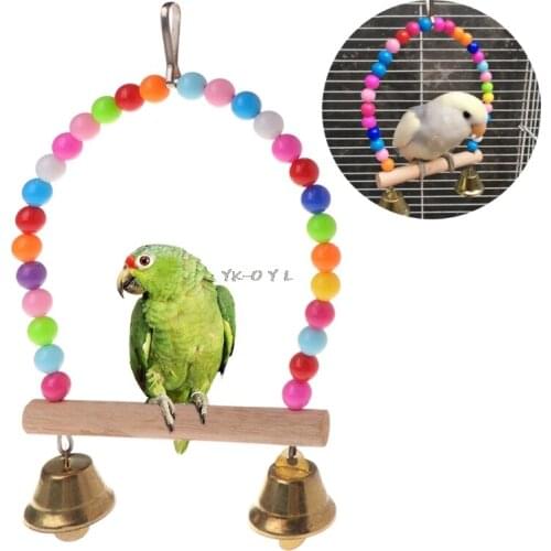 Natural Wooden Parrots Swing Toy Birds Perch Hanging Swings Cage With Colorful Beads Bells Toys Bird Supplies