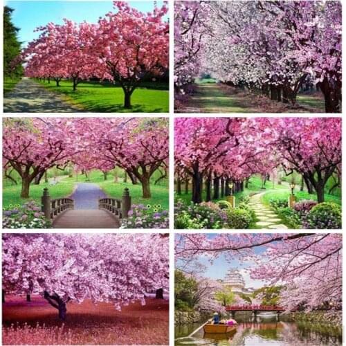 Full Square/Round Drill 5D DIY Diamond Painting "Tree Bridge Landscape Sakura Flower" Embroidery Cross Stitch Home Decor Gift