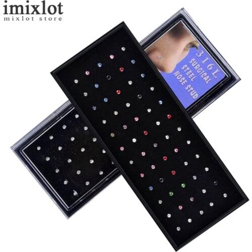 Imixlot 60pcs/lot Surgical Steel Nose Ring Piercing Crystal Nose Piercing Stud Cartilage Earrings Pircing Nariz Body Jewelry