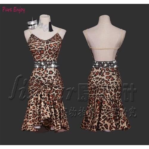 Latin dance competition dress Leopard print sexy backless latin ballroom dance dress Rumba Foxtrot dance dresses for women