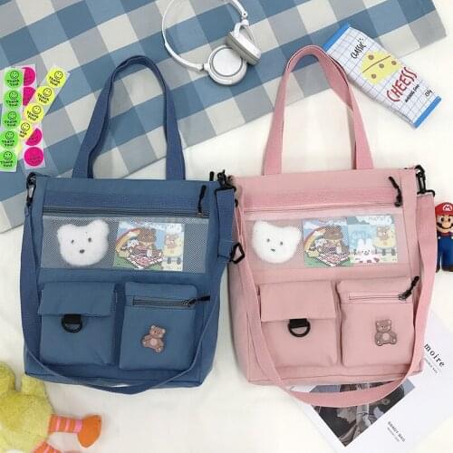 Korean Women Messenger Bags Cute Canvas Envelope Bag Sweet Cartoon Student Shoulder Bag Ladies Hanbag Casual Large Travel Bags