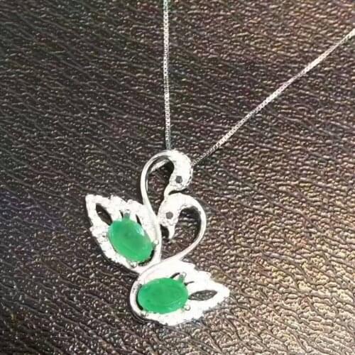 Natural green emerald pendant S925 silver Natural gemstone Pendant Necklace trendy romantic Double Swan women girl gift jewelry