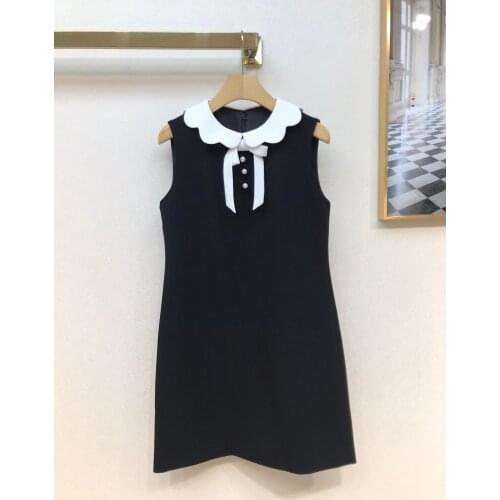 Fashion 2021 New Ladies Sleeveless Doll Collar Bow Beaded Dress 0311