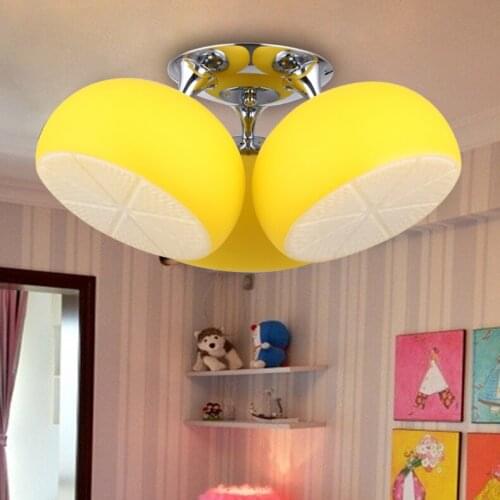 Fashionable children bedroom oranges round yellow glass led ceiling lamp lemon modern simple creative warm and romantic