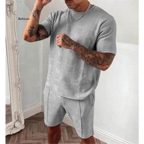 2021 New Men Clothes Casual Cotton Short Sleeve Shirt and Shorts 2 Pcs Set Men Outfits Cotton Fabric Casual Tracksuit Slim