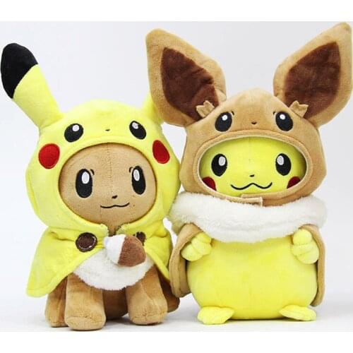 Pokemon Plush Toys Pikachu Cosplay Eevee Plush Stuffed Dolls Eevee With Cloak Cos Pikachu Toy Kids Gift