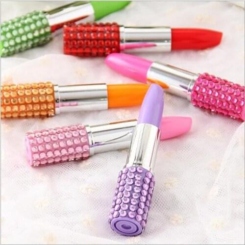 50PCS Korean Creative Stationery Mini Cute Personality Student Prize Set Diamond Aluminum Tube Lipstick Ballpoint Pen