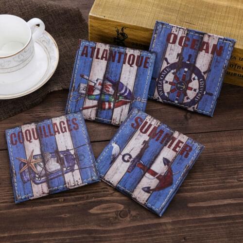 LINKWELL Set of 4 10x10cm Coast to Coast Navy Blue Anchor Lantern Steer Wheel Bar Coaster Table Cup Holder Drink Placemat Mat