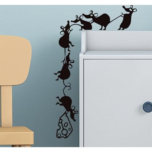 Stickers Design Wallpaper Funny Climbing Cheese Mice PVC Wall House Decoration