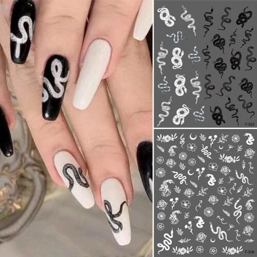 3D Snake Pattern Nail Art Stickers Flower Design Self Adhesive Stickers Decals Nail Art Decoration Back Glue