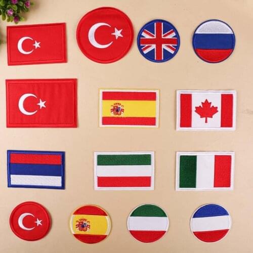 Russia Spain Canada Italy France flag patches Stripe sticker for clothes Turkey Britain uk iron on Patches military patch badges