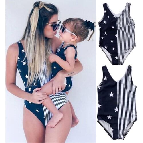 2020 New Women Baby Kid Girls Striped Swimwear Swimsuit One Pieces V Neck Push Up Monokini Bikini Set Beachwear Bathing Wear