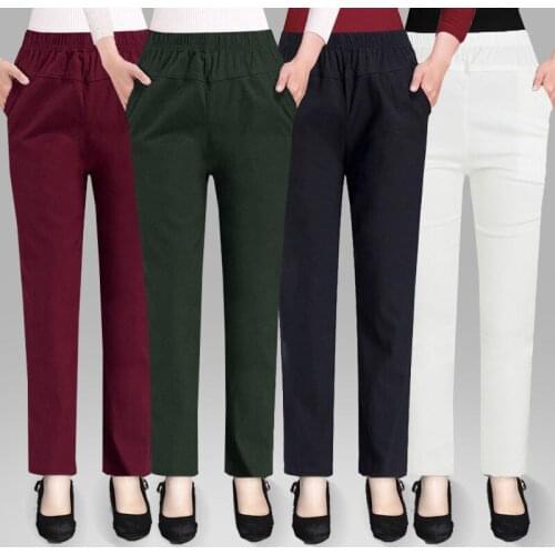 Women 2021 Spring Autumn New Fashion Middle-aged Straight Trousers Female High Waist Thick Pants Ladies Loose Warm Trousers Q657
