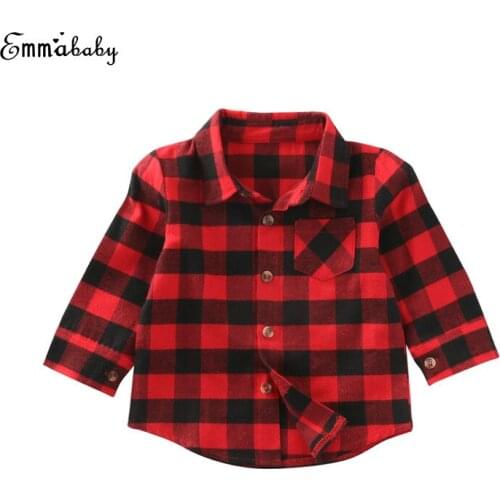 2017 Autumn Newborn Fashion Casual Toddler Infant Child Kids Boys Girl Cotton Long Sleeve Plaid Tops Blouse Clothes 1-7T
