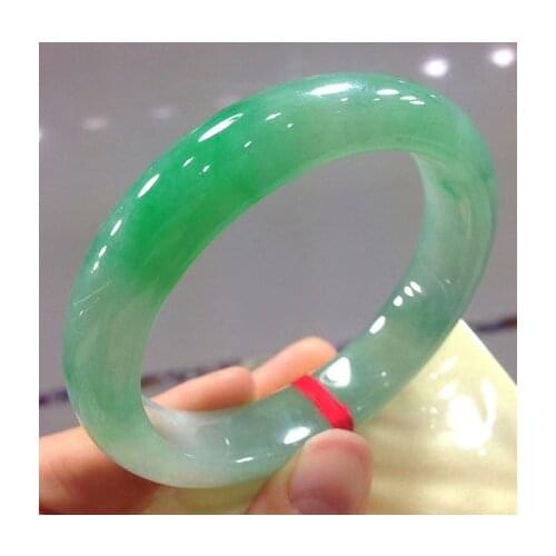 Send Certificate Natural Burmese Jade 54mm-62mm Green Two-color Bracelet Elegant Princess Bracelet Send Mom to Girlfriend