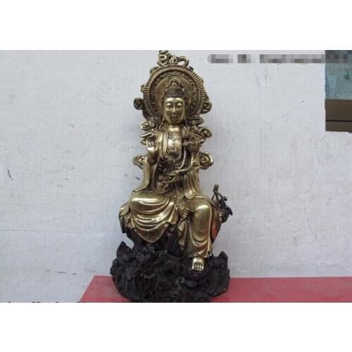 Song voge gem S0523 17 Buddhism Bronze Copper Ride Dragon RuYi Guan Yin Kwan-yin Boddhisattva Statue