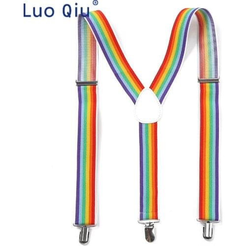New men women boys girls Suspenders Red White Rainbow Colorful Striped Suspender Suspensorio Adult Baby Y-back Braces