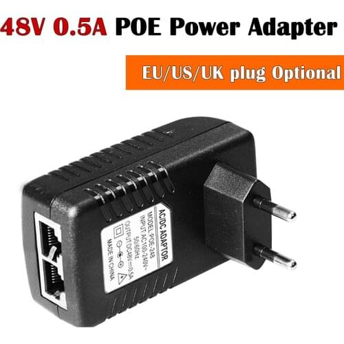 POE Injector Ethernet Power Supply DC 48V 0.5A 24W Wall Plug POE Switch Power Adapter EU/US/UK plug Optional