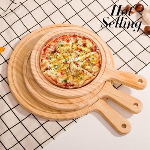 Durable Round Wooden Pizza Paddle Serving Board Cutting Tray Kitchen Pizza Tray Plate Bakeware Pastry Kitchen Tools Accessories