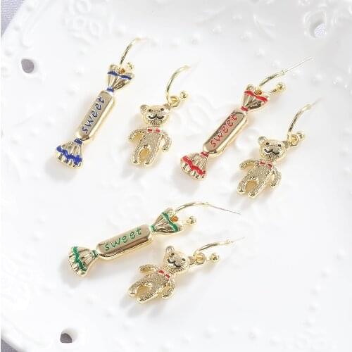 1Pair Stud Earring Multicolours Alloy sweet candy bear Dangle Jewelry For Children And Woman Birthday Gift