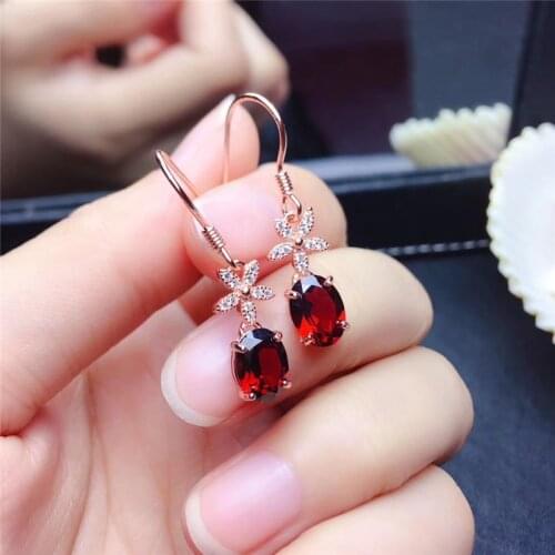 Charm Red Zircon Oval Stone Drop Earrings Female Cute Small Stars Dangle Earrings Vintage Rose Gold Pentagram Earrings For Women