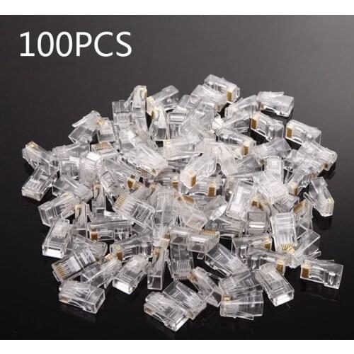 100pcs/Set RJ45 Network Modular Plugs 8P8C CAT5e End Pass Through Cable Connector Adapter Computer Cables Connectors