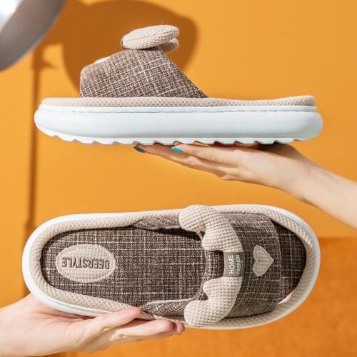 Men Women Slippers Spring Summer Cute Cartoon Moose Home Flip Flop Shoes Hemp Fashion Non-Slip Flat Indoor Casual House Slides