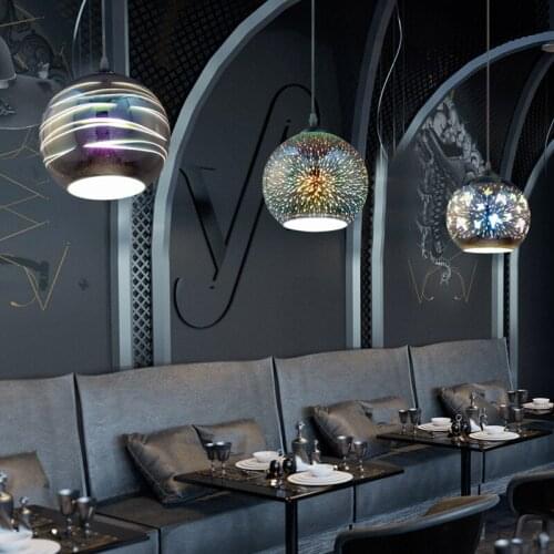 Modern 3D Stained Glass Decorative Chandelier Restaurant Bar Lamp Creative Art Industrial Window Lamps