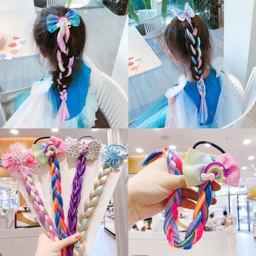 Cute Cartoon Bow Butterfly Colorful Braid Headband Kids Ponytail Holder Girls Hair Ties Rubber Bands Fashion Hair Accessories