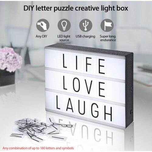 LED Combination Light Box Night Table Desk Lamp A4 A5 A6 DIY Letters Symbol Cards Decor USB/Battery Powered Message Board