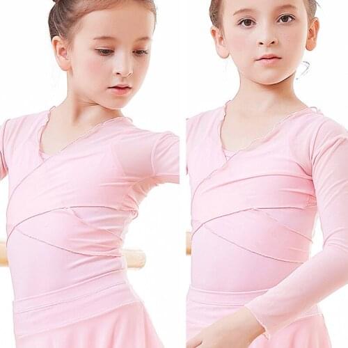 Dance wear girls dance crop tops mesh warm up ballet wrap tops for kids mesh long sleeve ballet tops