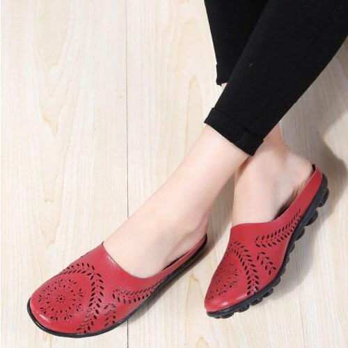Summer Genuine Leather Slip On Flat Shoes Women Flats Breathable Casual Plus Size Comfortable 9 Colors Blue Black Beige
