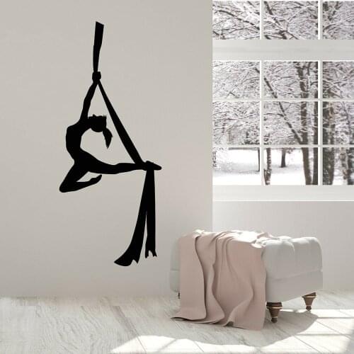 Aerial Yoga Vinyl Wall Decal Decor Dance Classroom Beauty Girl Mediation Zen Balance Wall Stickers For Yogo Studio Art W605