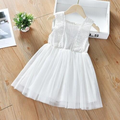 Girls' Bitter Fleabane Yarn Skirt 2021 New Summer Clothes Western Style White Dress Wear Super Fairy Princess Dress